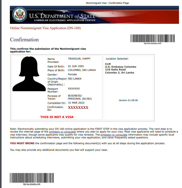 Mẫu tờ đơn DS-160 visa Mỹ