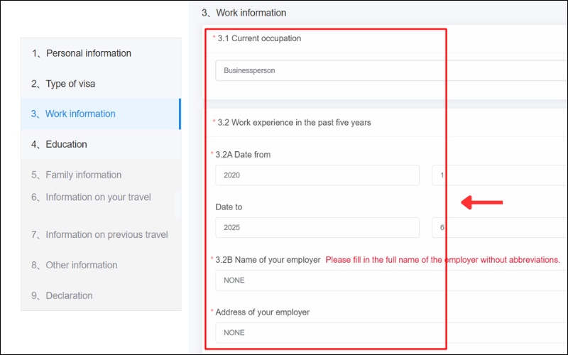 Work information (Thông tin nghề nghiệp) -1