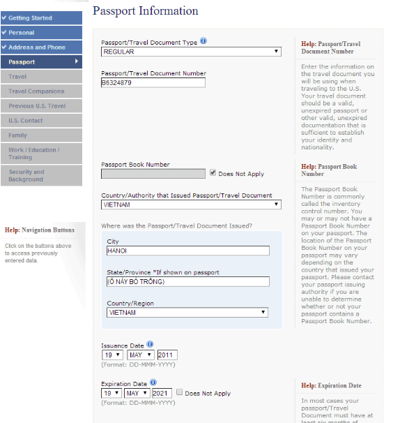 điền đơn DS-160 - Passport Information-Thông tin hộ chiếu