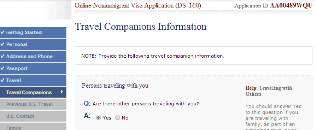 điền đơn DS-160 -Travel Companion Information-Thông tin những người đi cùng