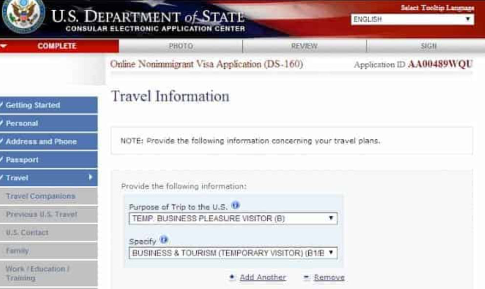 điền đơn DS-160 -Travel Information -Thông tin chuyến đi