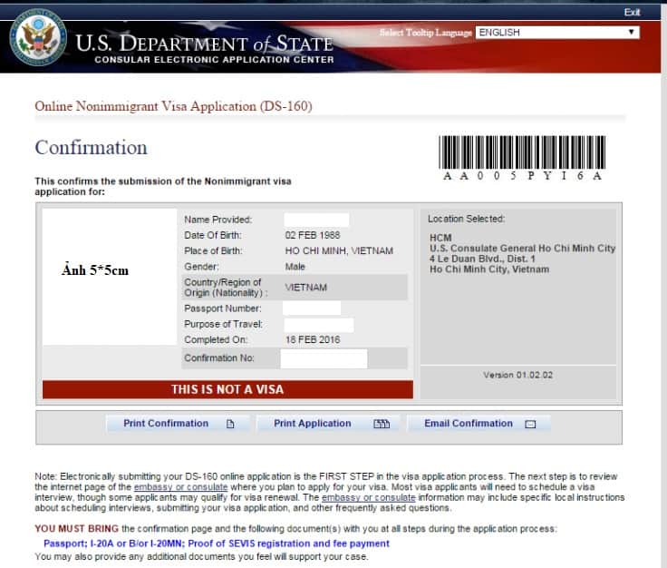mẫu đơn xin visa mỹ ds-160 online
