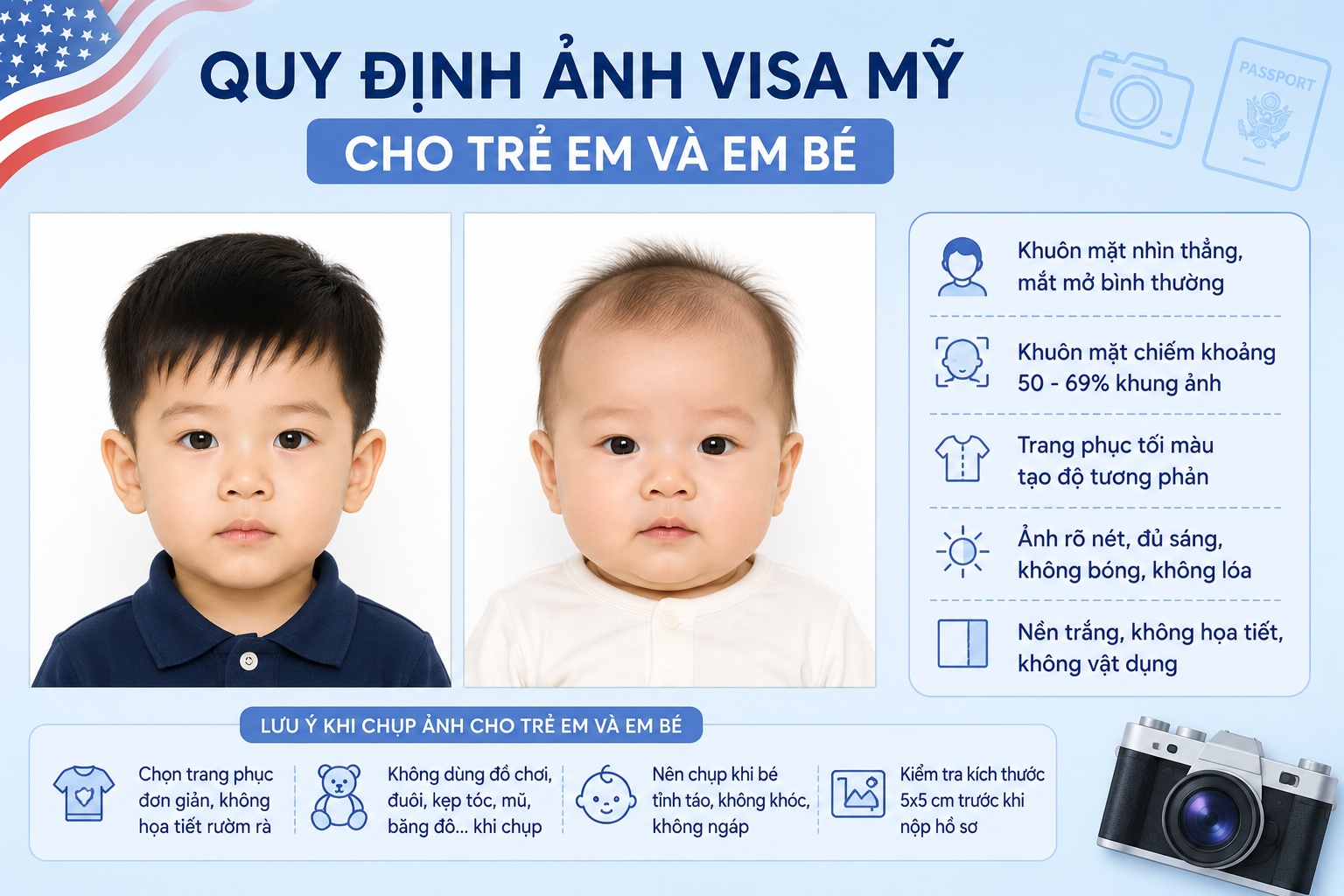 Quy định ảnh visa Mỹ cho trẻ em và em bé